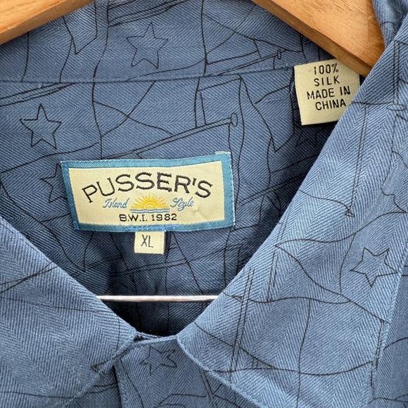 Pusser's Island Style Silk Shirt XL Flags Stars Nautical Button Up Menswear - Picture 4 of 8